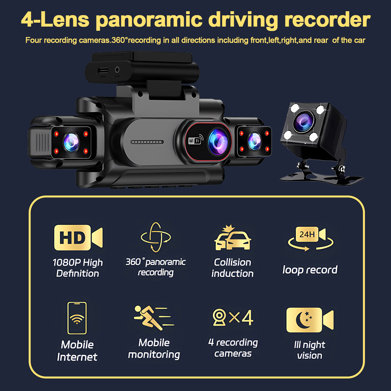Dashcam for cars 4 Channel Bla - Car Accessories For Night Driving avaliação e preço
