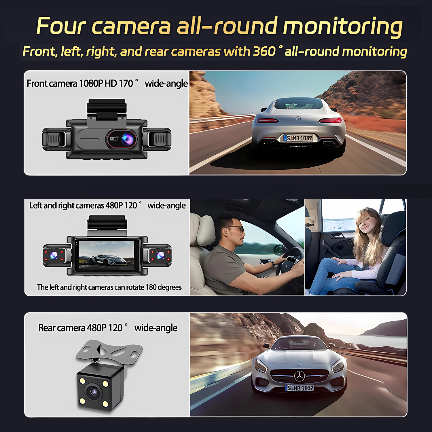 Dashcam for cars 4 Channel Bla - Car Accessories For Night Driving avaliação e preço
